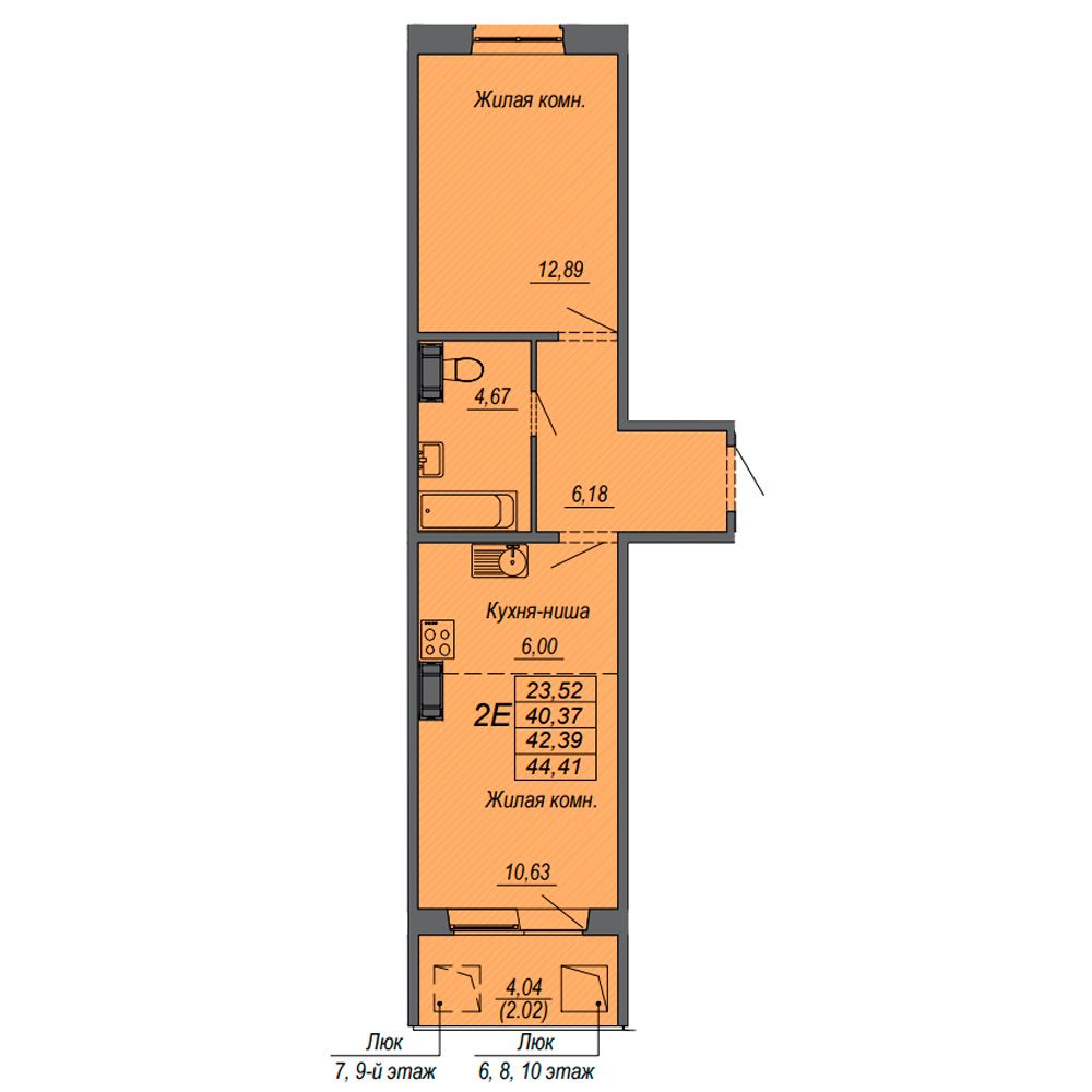 2-комнатная квартира, 42.39 м²