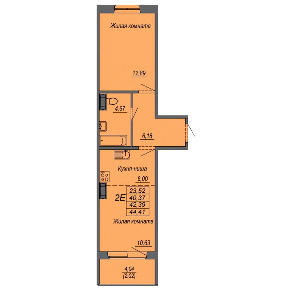2-комнатная квартира, 42.39 м²