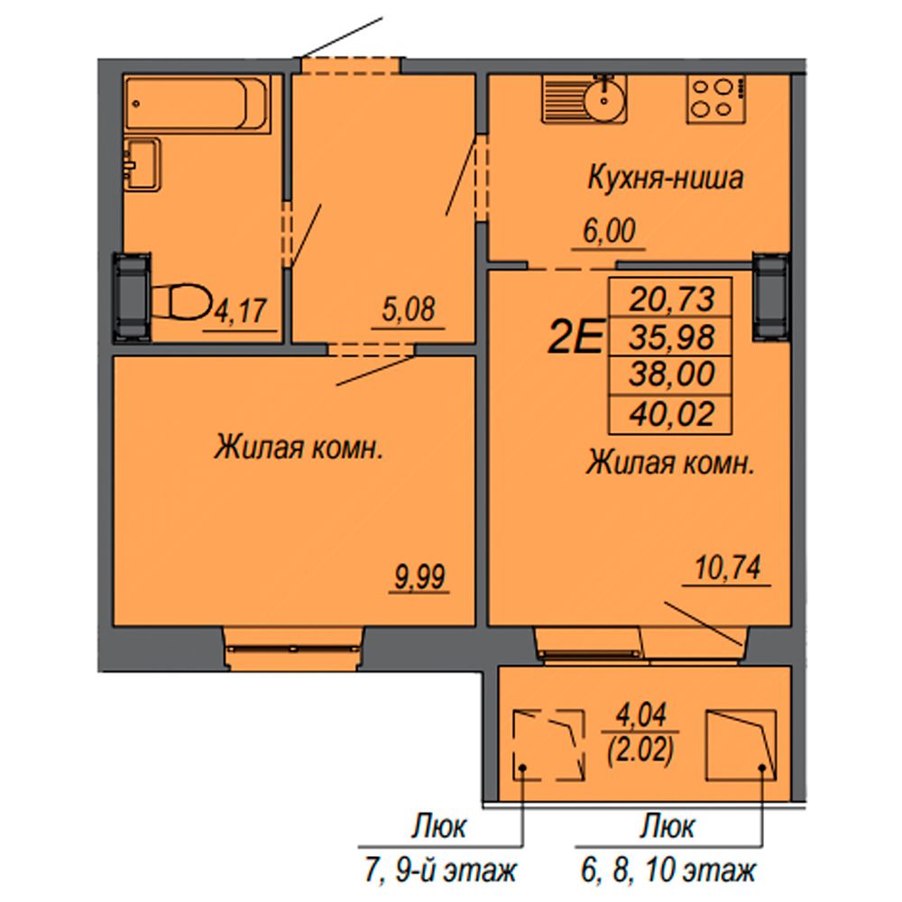 2-комнатная квартира, 38 м²