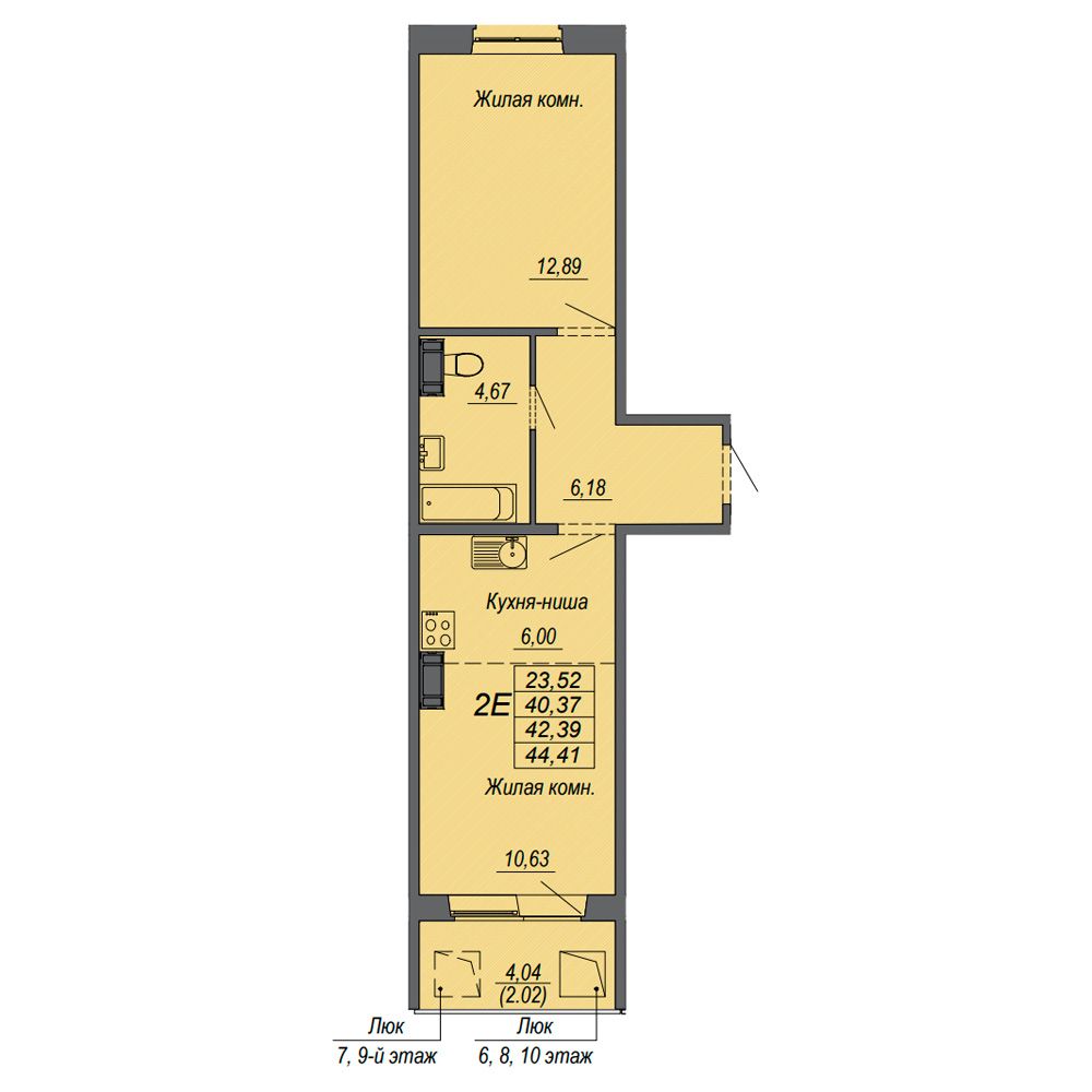 2-комнатная квартира, 42.39 м²